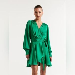 Evernew Matilda Satin Mini Dress Jade Green